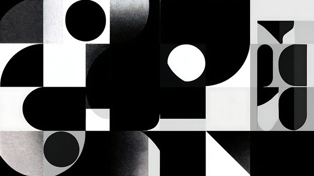High contrast abstract composition featuring bold black and white geometric shapes