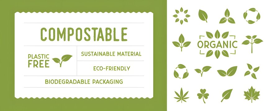 Eco friendly packaging and organic leaf design elements for sustainable products