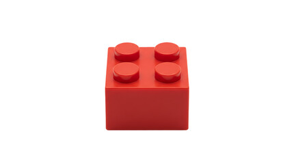Naklejka premium Single Red Plastic Building Block Toy Brick Isolated on White Background . Red Brick with Eight Studs on white .