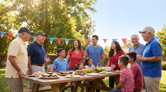 Multi-generational family enjoying backyard BBQ celebration