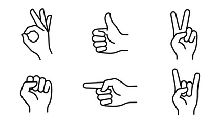 Fototapeta premium Collection of Outline Hand Gestures in Minimalist Vector Style