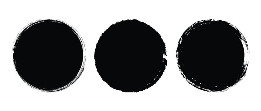 Set of black grunge circles shapes on a white background. Paint brush stamp collection. Vector brush circle. Grunge round shape.