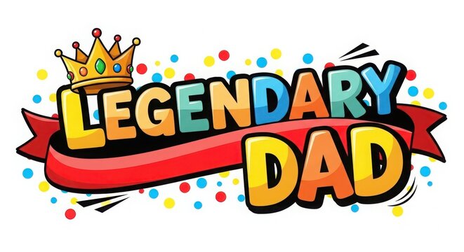 colorful legendary dad banner with golden crown and confetti for father's day celebration