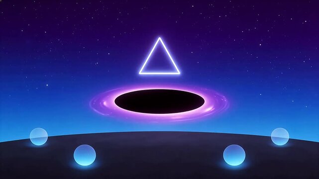 Cosmic scene with black hole and glowing objects