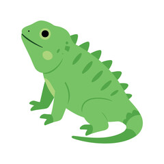 Obraz premium Cartoon style iguana perched on a white background with green skin and a spiky back