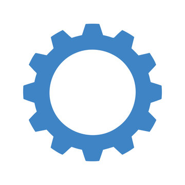 Blue gear illustration represents settings, mechanical engineering, and industrial processes