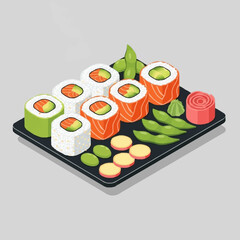 A plate of various sushi rolls. © Noura