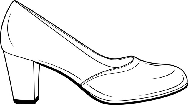 Elegant fashion illustration of a classic women's high heel pump shoe in minimalist line art style for footwear design inspiration.
