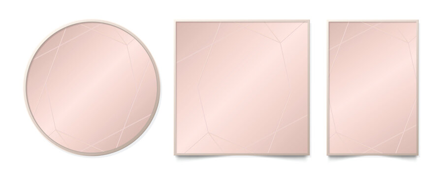 Set of pink pastel frames in circle square and rectangle shapes with geometric shader lines for elegant wall art mock ups and minimalist digital design template gallery