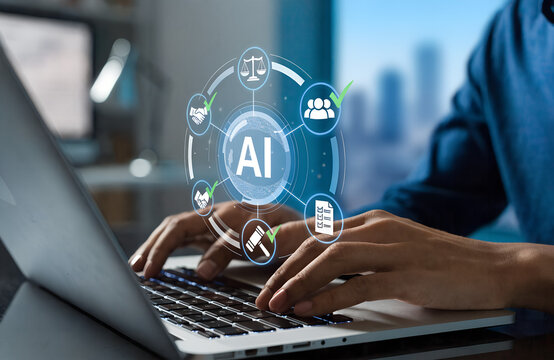 AI Ethics Governance and Compliance for Responsible Fair AI Development and Explainable AI Use by Businessman on Laptop Computer - ai ethics, ai governance, compliance, responsible ai, fair ai