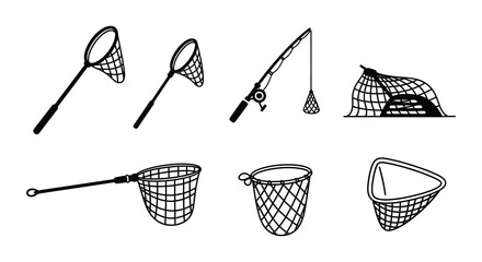 Fishing nets and butterfly nets black vector illustration on white background © Nayem
