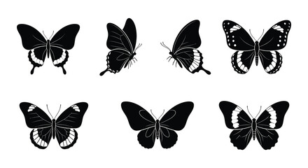 Butterfly silhouettes collection flat vector illustration on white background © Nayem