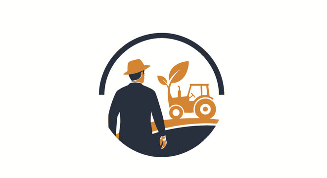Minimalist farming logo design featuring a farmer and tractor.