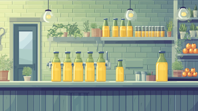 A charming, pixelated scene of a bar counter. Bottles, plants, and lights fill the space