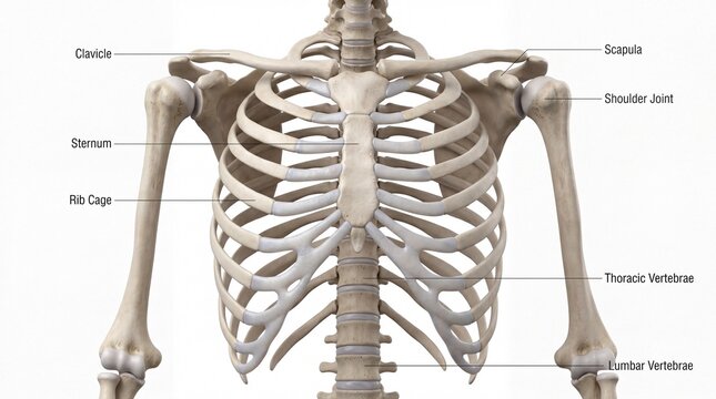 Human rib cage and chest bones anatomy diagram