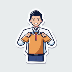 Fototapeta premium Man Holding Orange Polo Shirt on Hanger