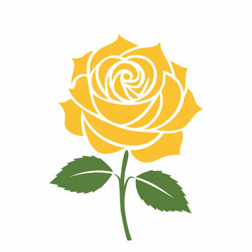 Stylized Yellow Rose with Green Leaves