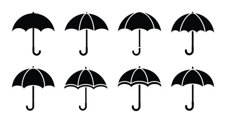 Obraz premium Black umbrella icons set flat vector illustration on white background