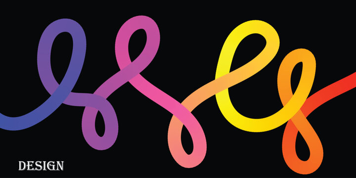 Vibrant intertwined colorful ribbons form creative design on black background
