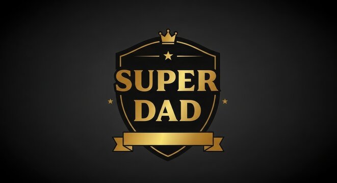 golden super dad badge emblem on black background for father's day celebration