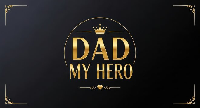 golden dad my hero badge with crown and heart on dark cosmic background for father's day celebration