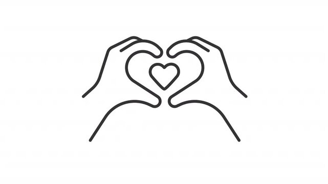 Animated hands with heart line icon. Love relationship animation. Charity and volunteering activity. Giving support to people in need. Outline element on white background. HD video with alpha channel
