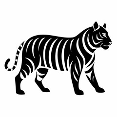 Fototapeta premium Walking Tiger Silhouette Vector Black Fill Isolated on White Background