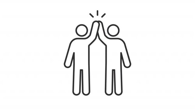 Animated friends giving five line icon. Agreement expression by hand gesture animation. Team members celebrating success. Outline element on white background. HD video with alpha channel