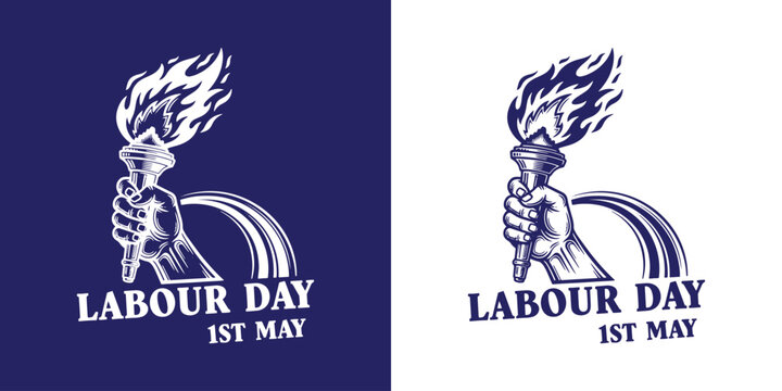 Creative workers torch vector illustration representing labor rights, solidarity, and workforce celebration. Designed for Labor Day posters, union campaigns, construction industry branding.