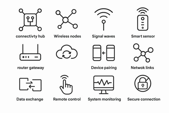 IoT Connectivity Icons. IoT connectivity infrastructure. Line outline icon set of IoT connectivity