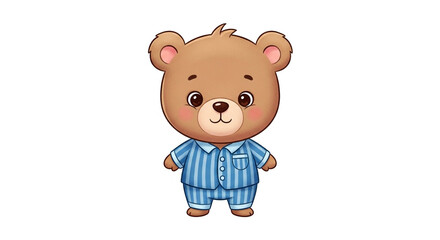 Fototapeta premium Cute Cartoon Bear Wearing Blue Striped Pajamas Standing Isolated