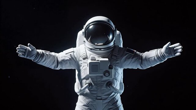 Astronaut in space suit with arms outstretched