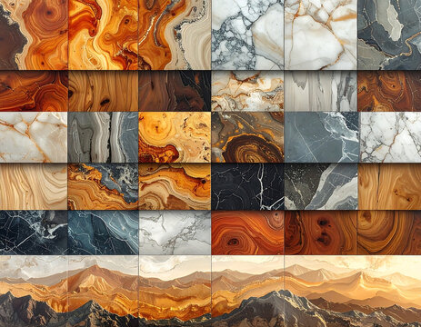 Textura Variadas de Madeira, M&aacute;rmore, Pedra e Linhas Sem Costura (seamless)
