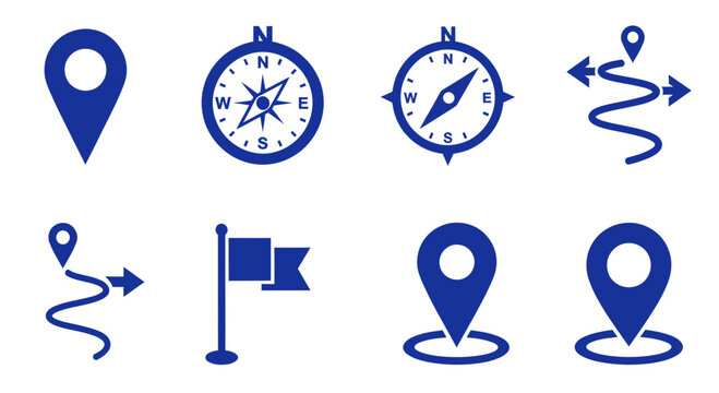 Navigation Icons: Map Pins, Compasses, Route, Flag