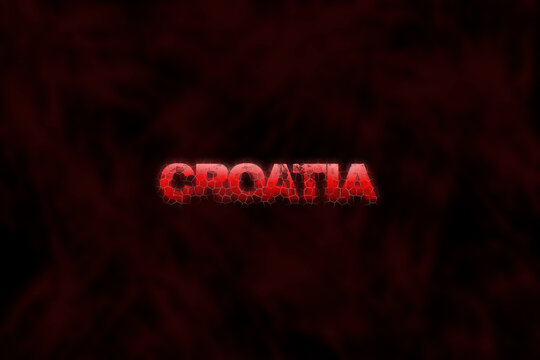 Croatia, a European country, written out in red grunge letters on a black background. 