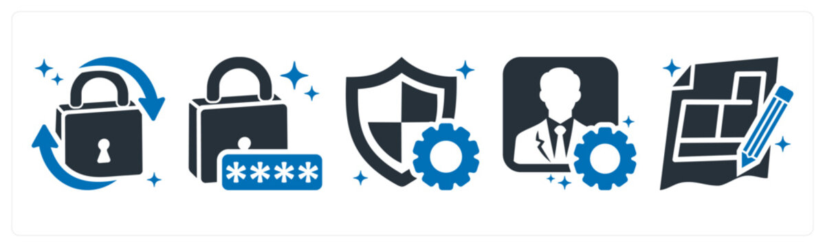 A set of 5 icons as change password, password, security settings