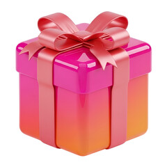 Obraz premium Pink Gift Box with Red Bow on White Background
