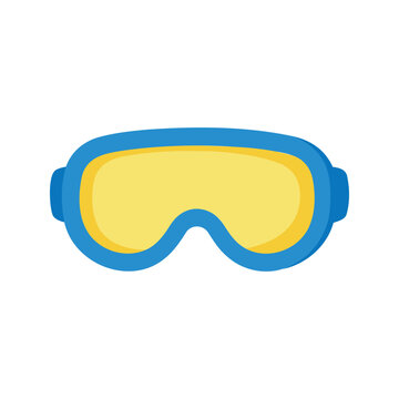Blue ski goggles with yellow lenses for winter sports equipment illustration on white background