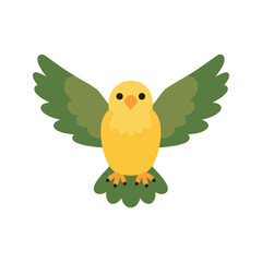 Fototapeta premium Cartoon bird with yellow body and green wings flies in the air