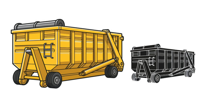 Yellow Roll-Off Dumpster Container with Black Silhouette