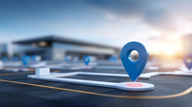 Giant Sorting Map for Parking Ground with Pin Icons and Road Layout