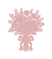 Pink floral bouquet silhouette with ribbon bow, elegant flower arrangement vector, dusty rose botanical wedding illustration isolated on White Background © noor