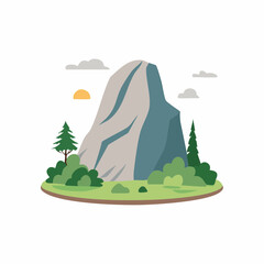 Obraz premium Stylized Mountain Landscape with Sun and Clouds