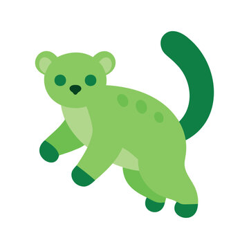 Cartoon green genet perches on a branch in the forest
