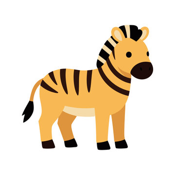 Stylized vector illustration of a golden zebra with dark brown stripes standing calmly