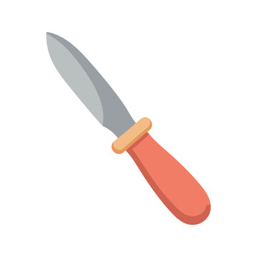 Sharp paring knife with a red handle is lying on a white background