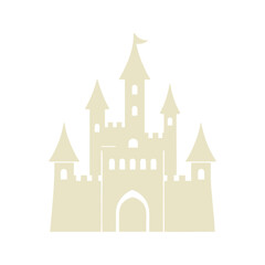 Obraz premium Majestic beige castle with towers and flag, perfect for fairy tales and fantasy illustrations