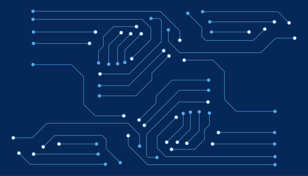 Motherboard design with vibrant blue circuitry and microchip elements. AI circuit board high tech background showcases a powerful processor network for digital science and future computing.