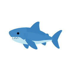 Fototapeta premium Cartoon style illustration of a great white shark swimming on a white background