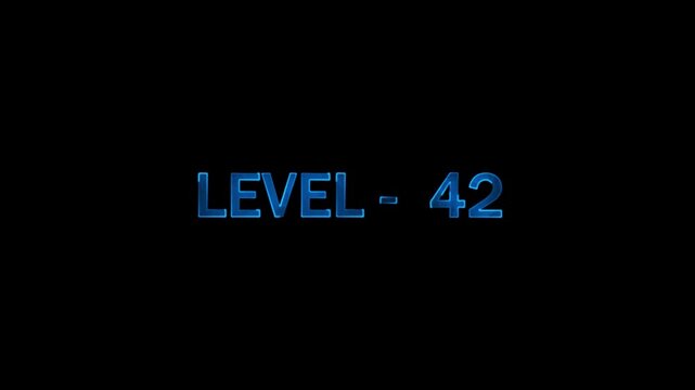 Level forty two text animation on black background featuring glowing blue futuristic typeface